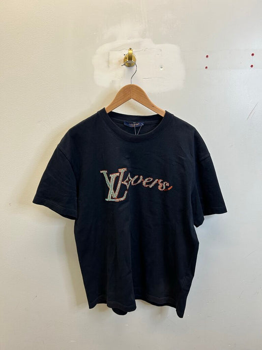 Preowned Louis Vuitton Navy Lv Lovers tee sz.Large