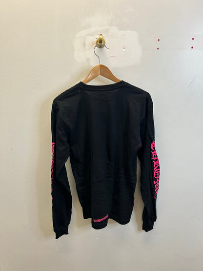 New Chrome Hearts Black Ls Pink Neck Logo Sz.Medium