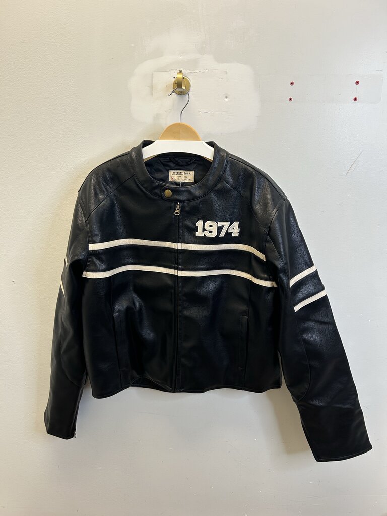 New 74 Is War Leather Racer Jacket Sz.Medium