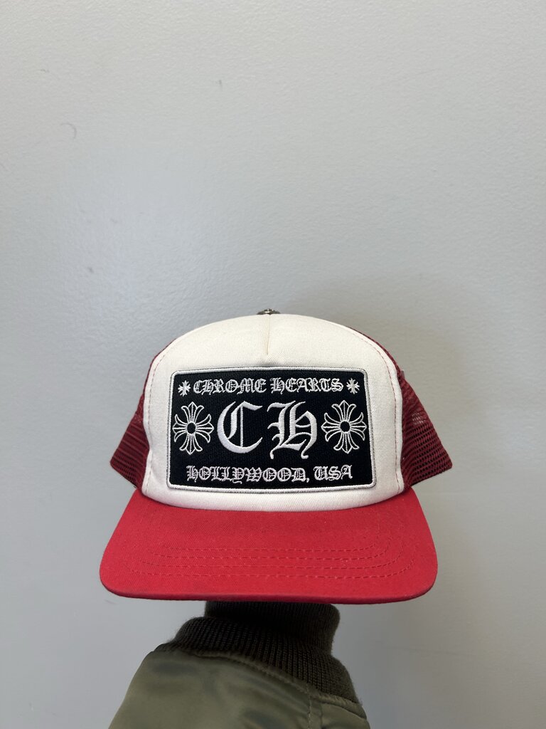 Preowned Chrome hearts Red White Trucker Hat