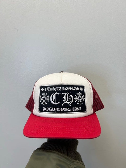 Preowned Chrome hearts Red White Trucker Hat