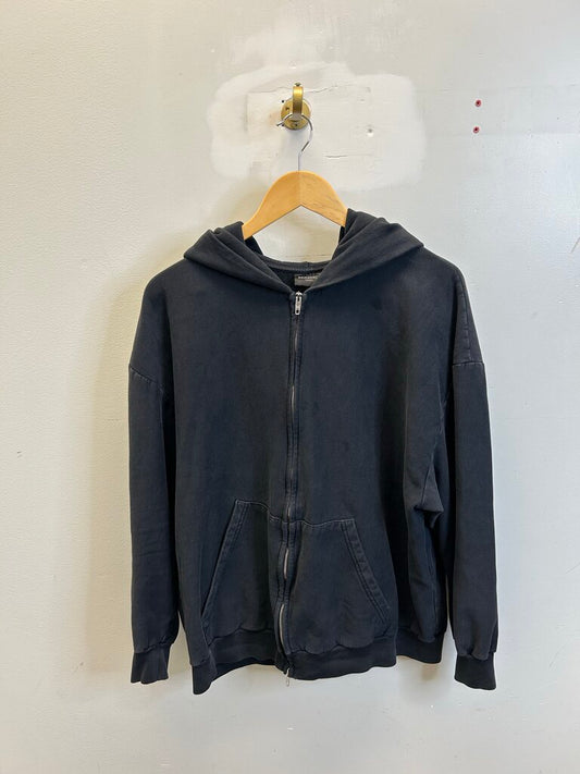 Preowned Balenciaga Blank Black Hood Logo Zip Up Hoodie Sz.Medium
