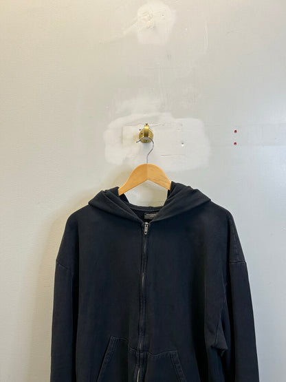 Preowned Balenciaga Blank Black Hood Logo Zip Up Hoodie Sz.Medium