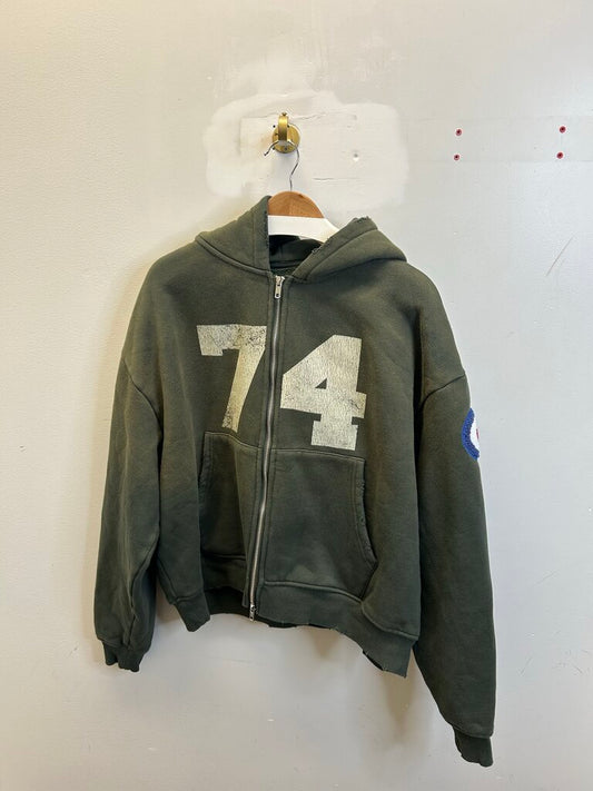New 74 Is War Trooper Green Zip Up Hoodie Sz.Large