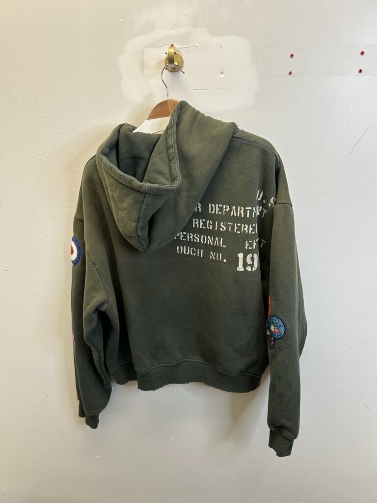 New 74 Is War Trooper Green Zip Up Hoodie Sz.Large