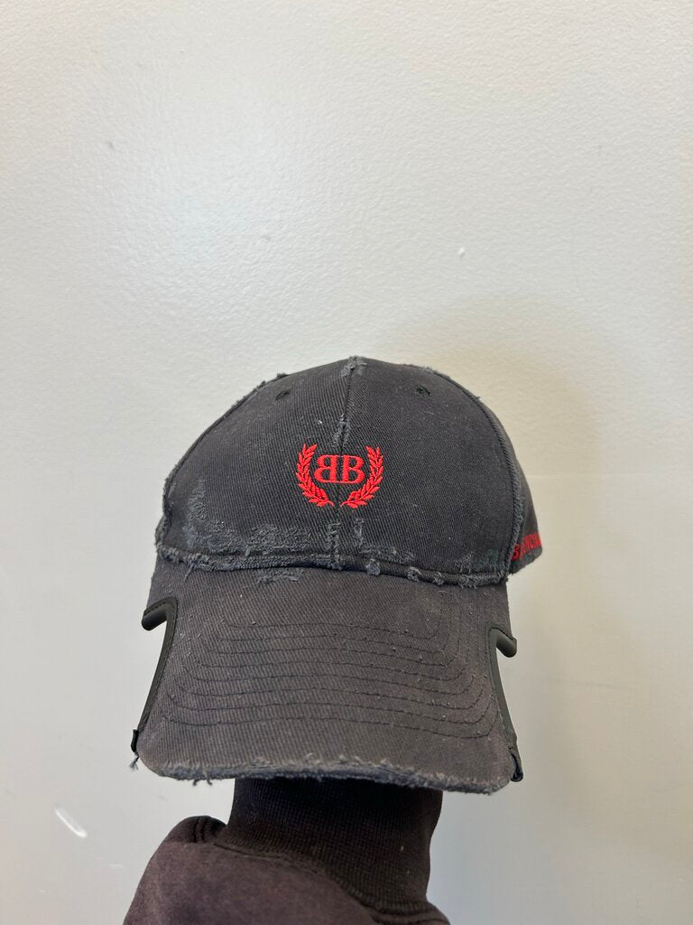 Preowned Balenciaga Distressed Black Red Dad Hat