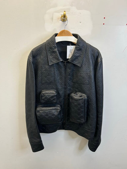 Preowned Louis Vuitton Monogram Black Leather Utility Jacket size 54(L)