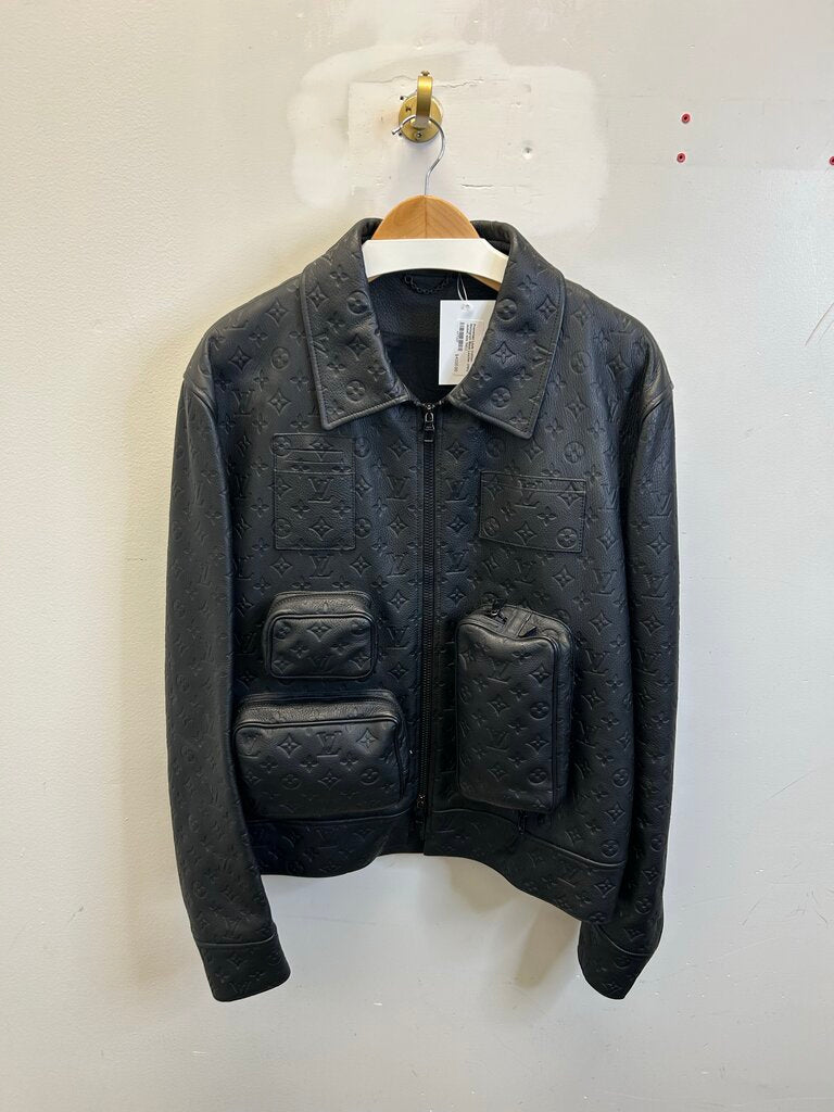 Preowned Louis Vuitton Monogram Black Leather Utility Jacket size 54(L)