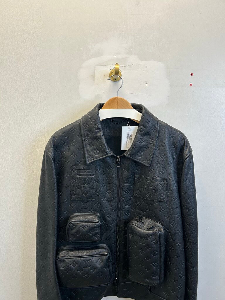 Preowned Louis Vuitton Monogram Black Leather Utility Jacket size 54(L)