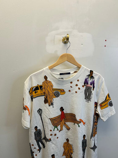 Preowned Louis Vuitton AOP Runway New Walkers Cream Tee sz.L
