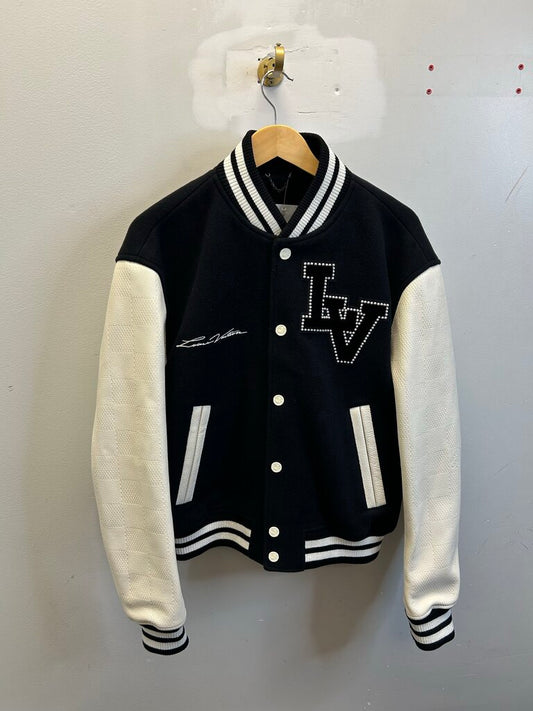 Preowned Louis Vuitton Pharell Pearl Embroiedered Black Varsity Jacket sz.54