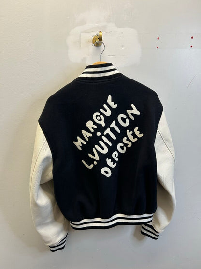Preowned Louis Vuitton Pharell Pearl Embroiedered Black Varsity Jacket sz.54