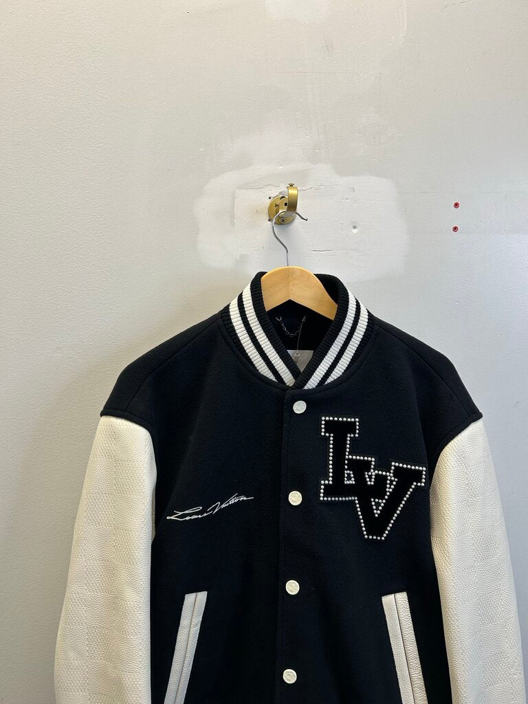 Preowned Louis Vuitton Pharell Pearl Embroiedered Black Varsity Jacket sz.54