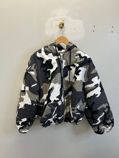 New Gv Gallery Black/White Camo Bomber Jacket Sz. XL