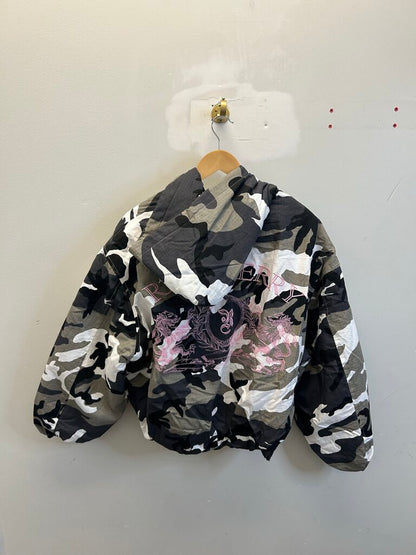 New Gv Gallery Black/White Camo Bomber Jacket Sz. XL