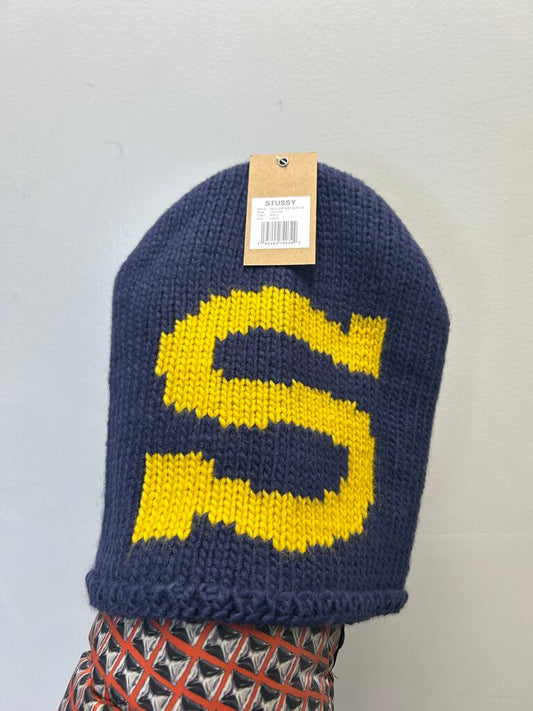 New Stussy S Logo Skull Cap Beanie Navy Yellow