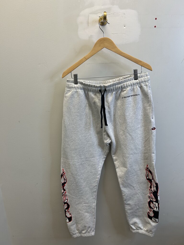 Preowned Chrome Hearts Grey Matty Boy Flame Sweatpants sz.XL