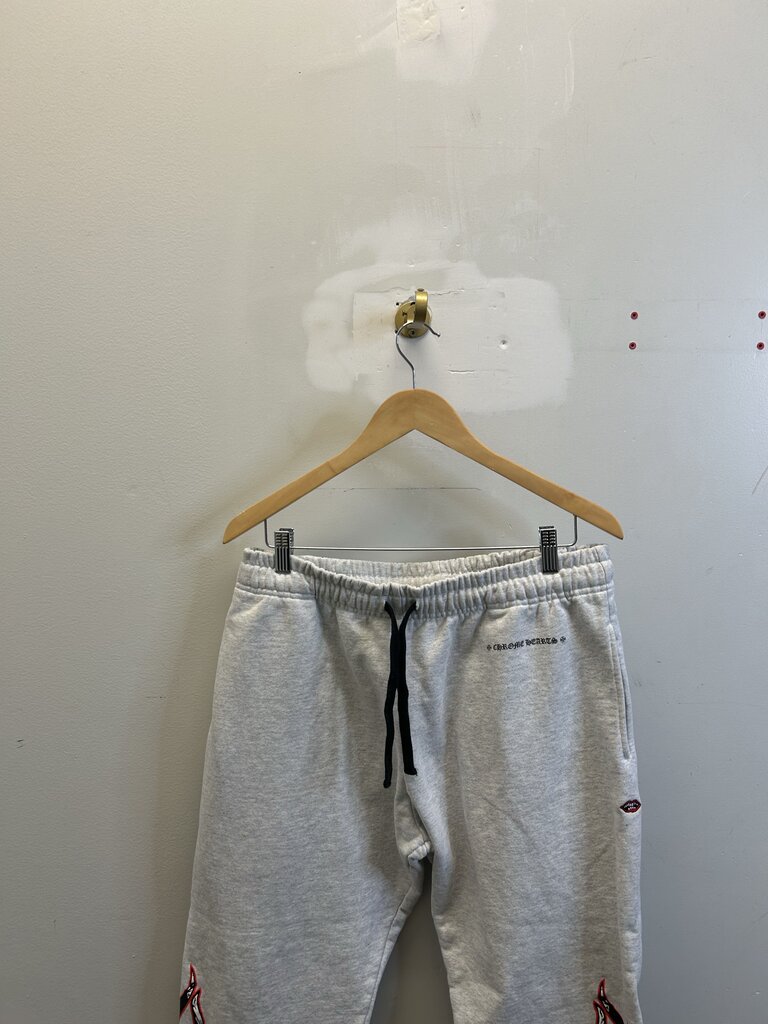 Preowned Chrome Hearts Grey Matty Boy Flame Sweatpants sz.XL