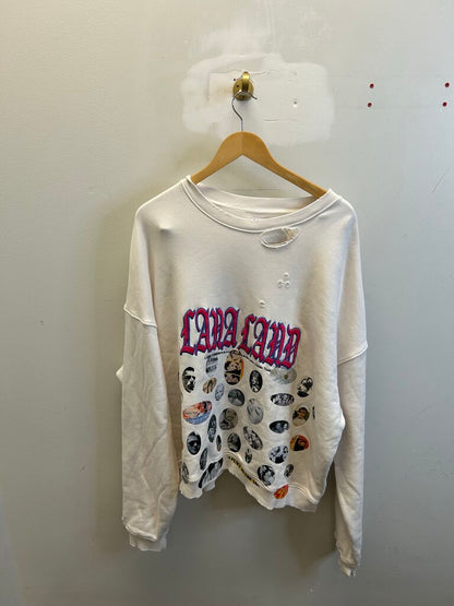 New Paly Lana Turner Dot White Distressed Crewneck sz.2XL