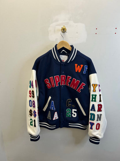 Preowned Supreme Praises Patch Navy Varsity sz.L