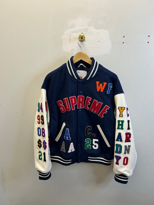 Preowned Supreme Praises Patch Navy Varsity sz.L