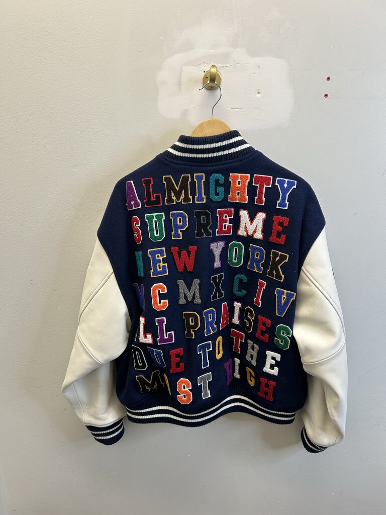 Preowned Supreme Praises Patch Navy Varsity sz.L