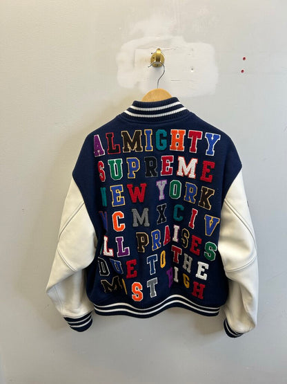 Preowned Supreme Praises Patch Navy Varsity sz.L