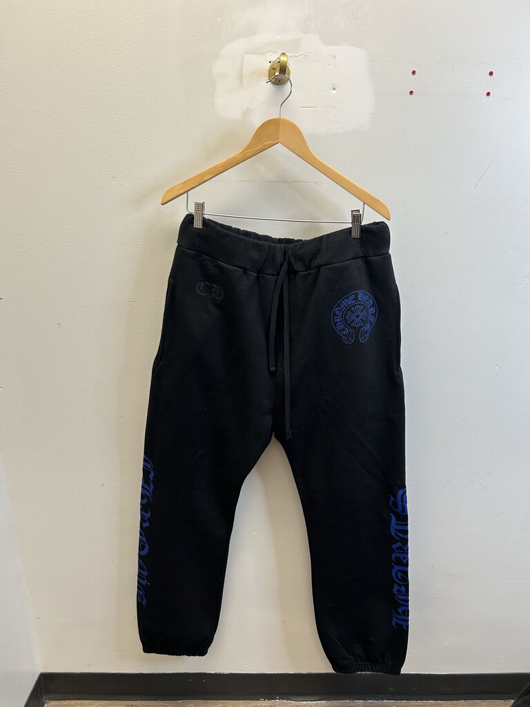 New Chrome Hearts Blue Horseshoe Logo Black Sweats sz.M