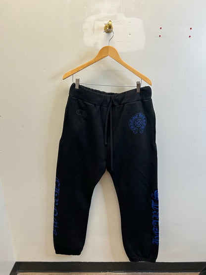New Chrome Hearts Blue Horseshoe Logo Black Sweats sz.M