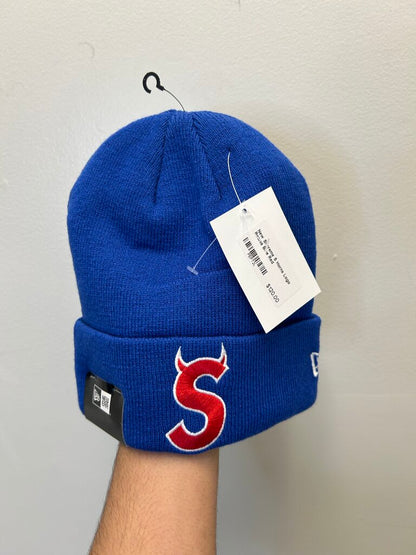 New Supreme S Horns Logo Beanie Blue Red