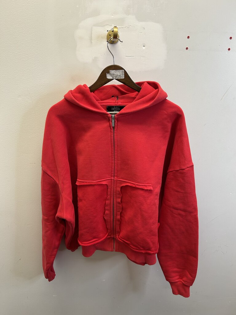 New HMDD Clifford Red Distressed Zip Hoodie Size XS