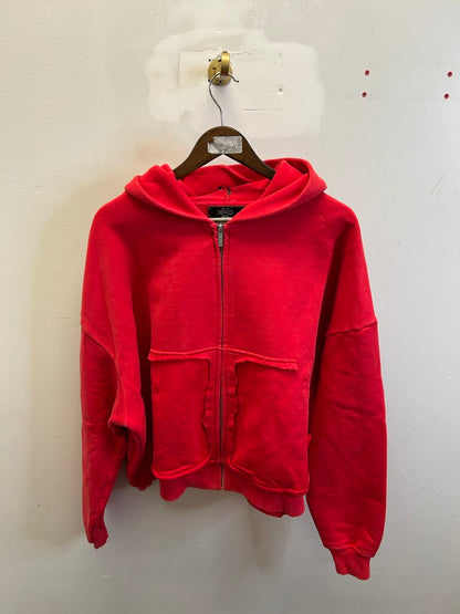 New HMDD Clifford Red Distressed Zip Hoodie Size XS