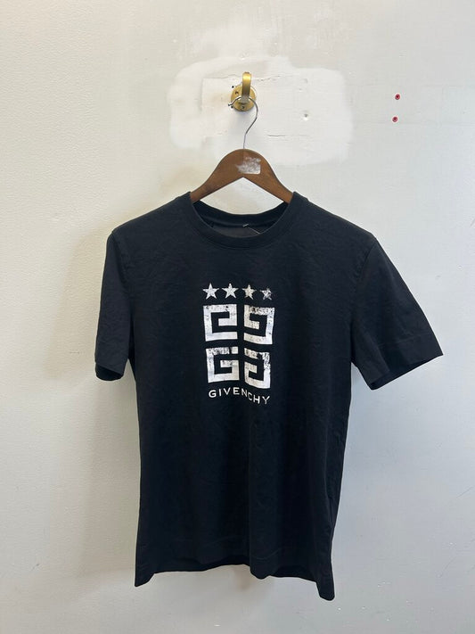 Preowned Givenchy 4G Distressed White Logo Black Tee sz.M