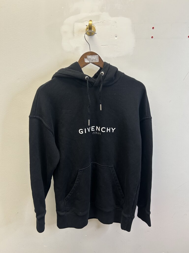 Preowned Givenchy Backwards Paris White Logo Black Hoodie sz.XS