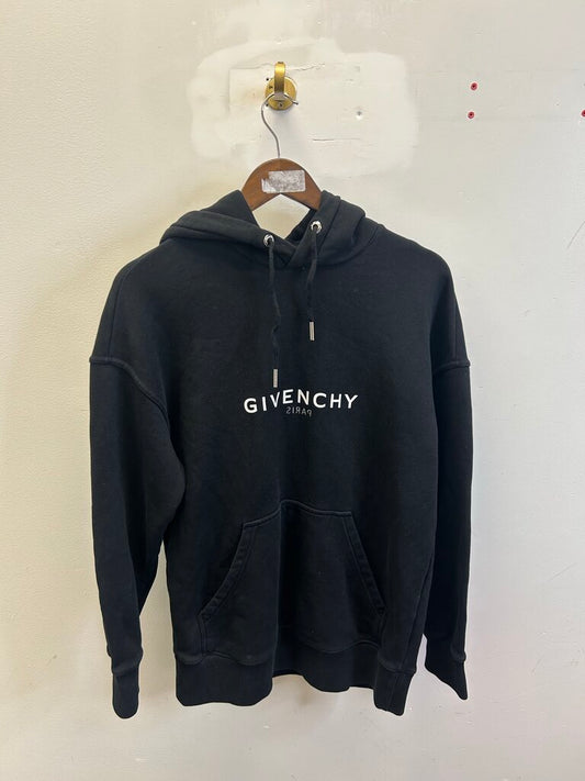 Preowned Givenchy Backwards Paris White Logo Black Hoodie sz.XS