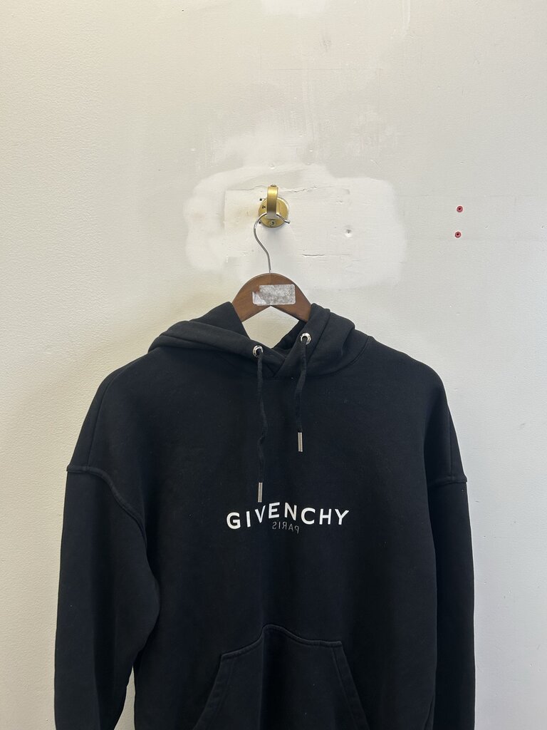 Preowned Givenchy Backwards Paris White Logo Black Hoodie sz.XS