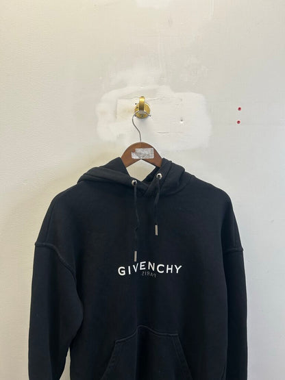 Preowned Givenchy Backwards Paris White Logo Black Hoodie sz.XS