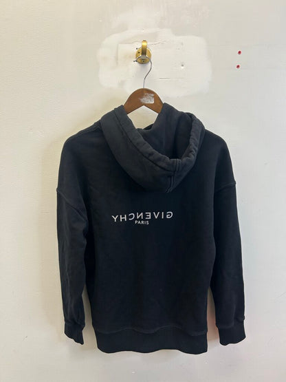 Preowned Givenchy Backwards Paris White Logo Black Hoodie sz.XS