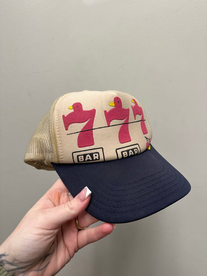 Preowned Kapital 777 Pink Logo Navy Cream Trucker