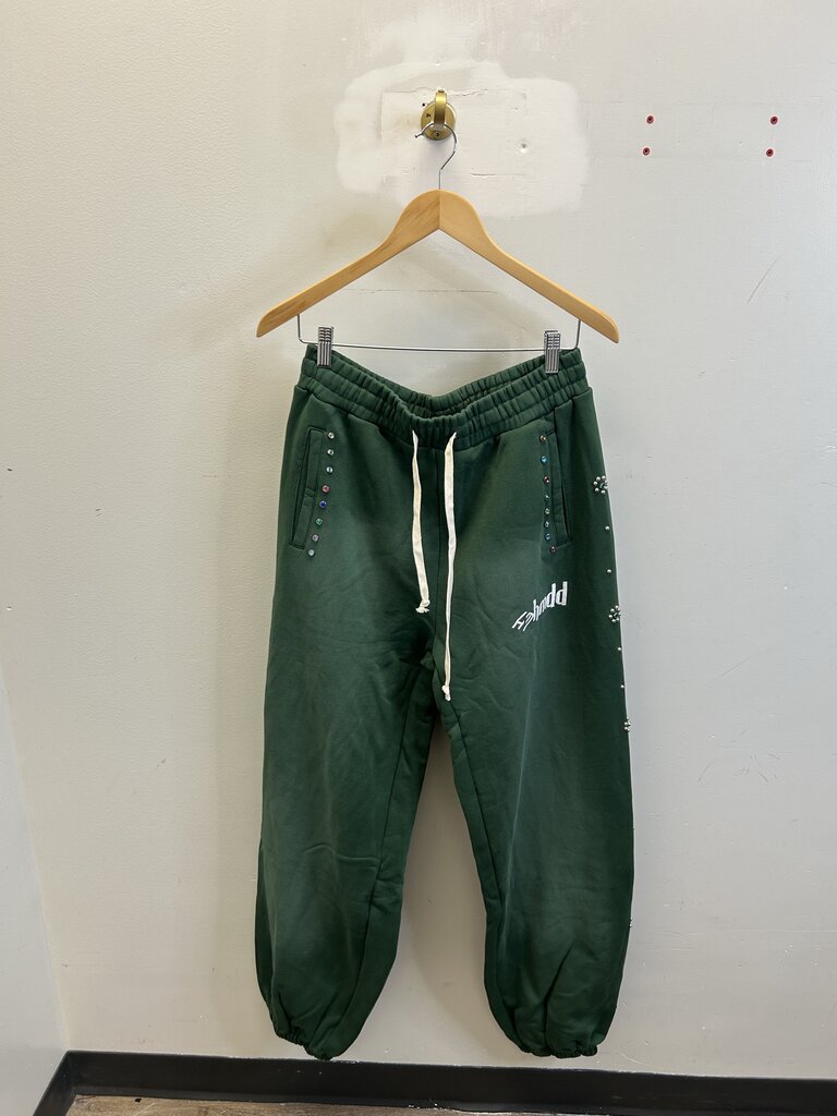 New HMDD Green Flower Studded Scrunch Sweatpants Size Small