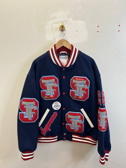 New Supreme Navy Red Drill Team Patch Varsity Jacket Sz.XL