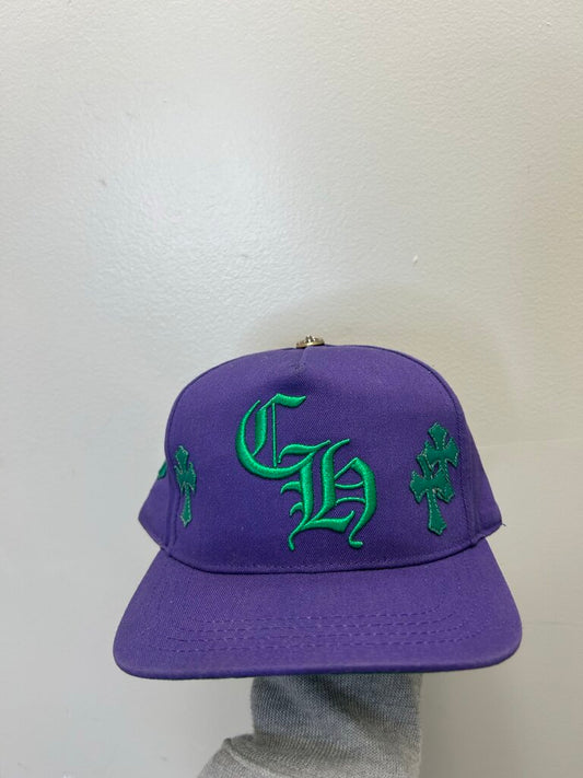 Preowned Chrome Hearts Purple Green CH Cross Patch Hat