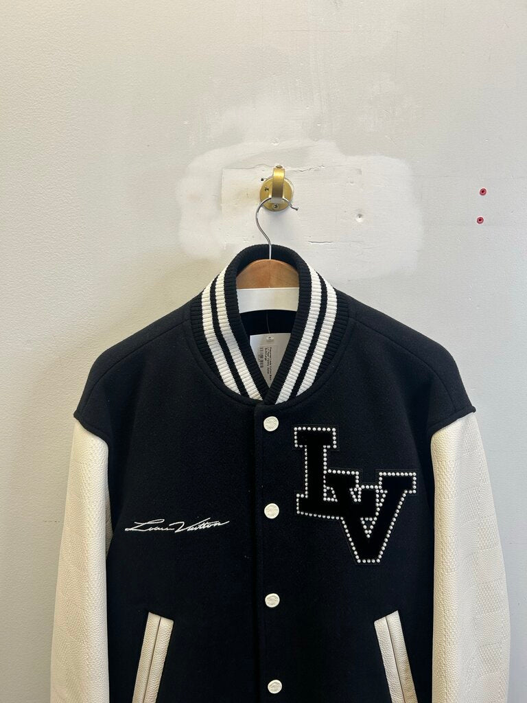 Preowned Louis Vuitton Black LV Pearl Varsity Jacket Sz.52/Large