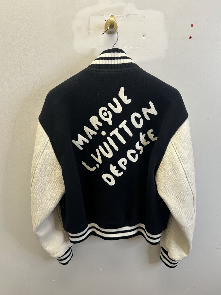 Preowned Louis Vuitton Black LV Pearl Varsity Jacket Sz.52/Large