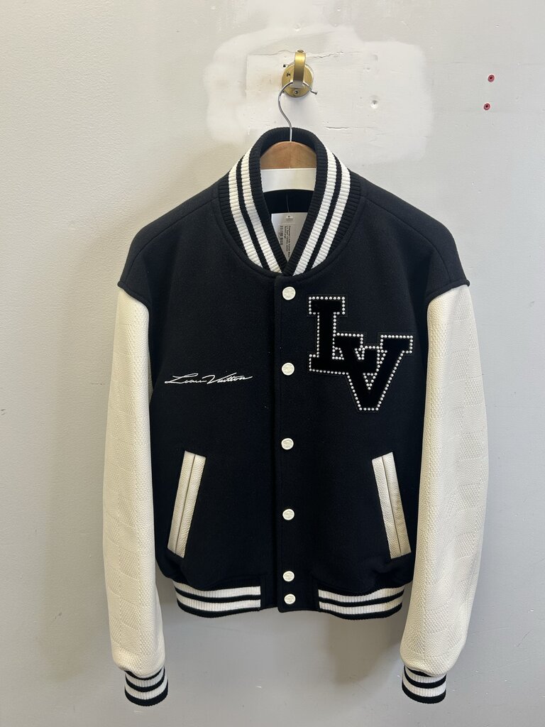 Preowned Louis Vuitton Black LV Pearl Varsity Jacket Sz.52/Large