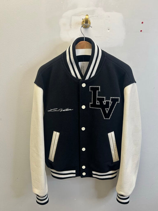Preowned Louis Vuitton Black LV Pearl Varsity Jacket Sz.52/Large