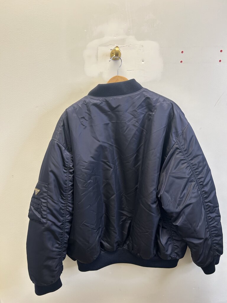 Preowned Prada RAF Navy Orange Gold Button Bomber Sz.Small