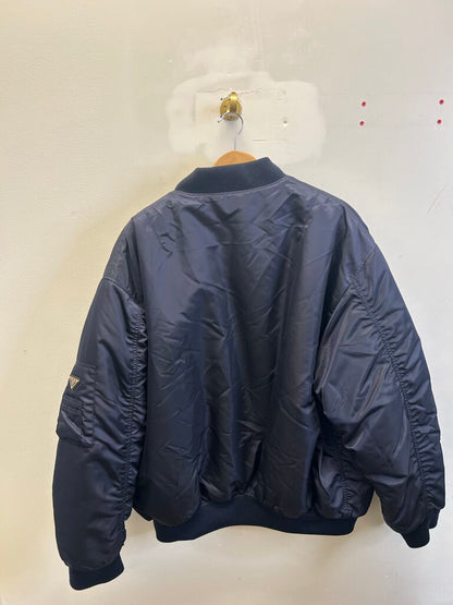 Preowned Prada RAF Navy Orange Gold Button Bomber Sz.Small