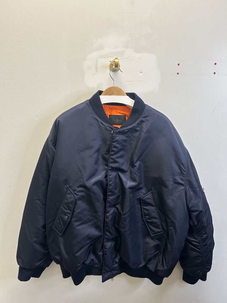 Preowned Prada RAF Navy Orange Gold Button Bomber Sz.Small