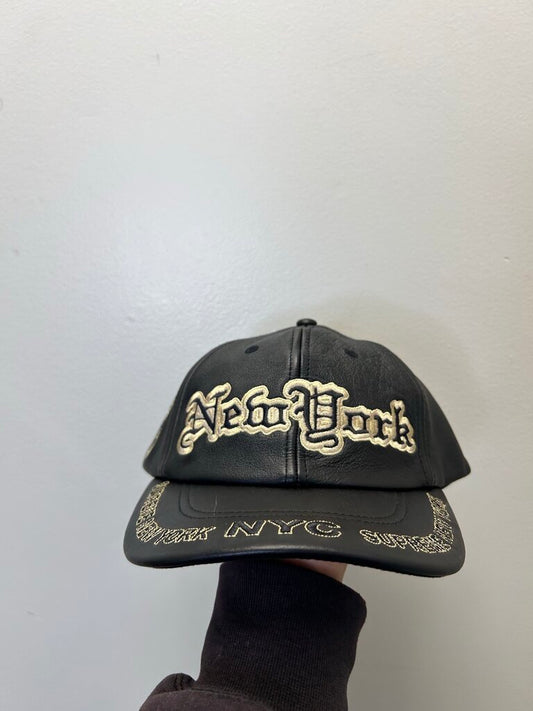 New Supreme Black Gold Leather Hat